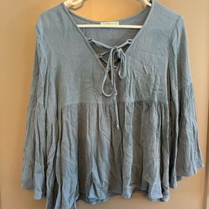 Francesca’s blue lace-up, long-sleeve blouse - SMALL